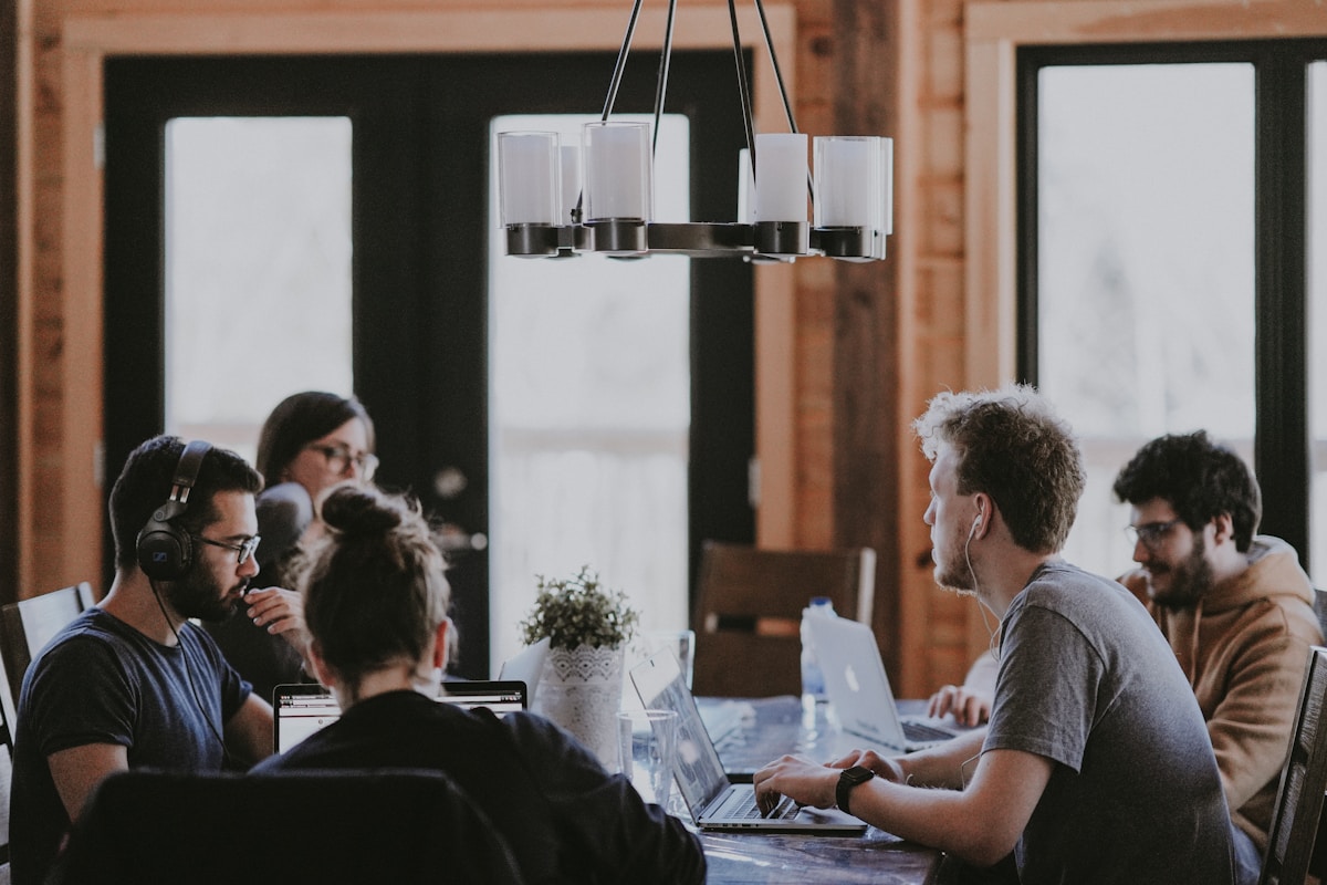 Business team collaborating in a modern office