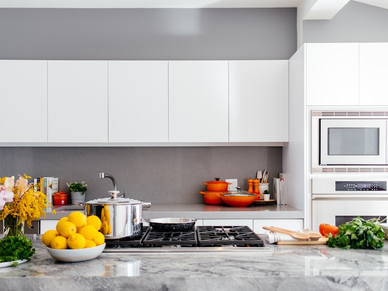 Line of commercial cooking equipment in a professional kitchen